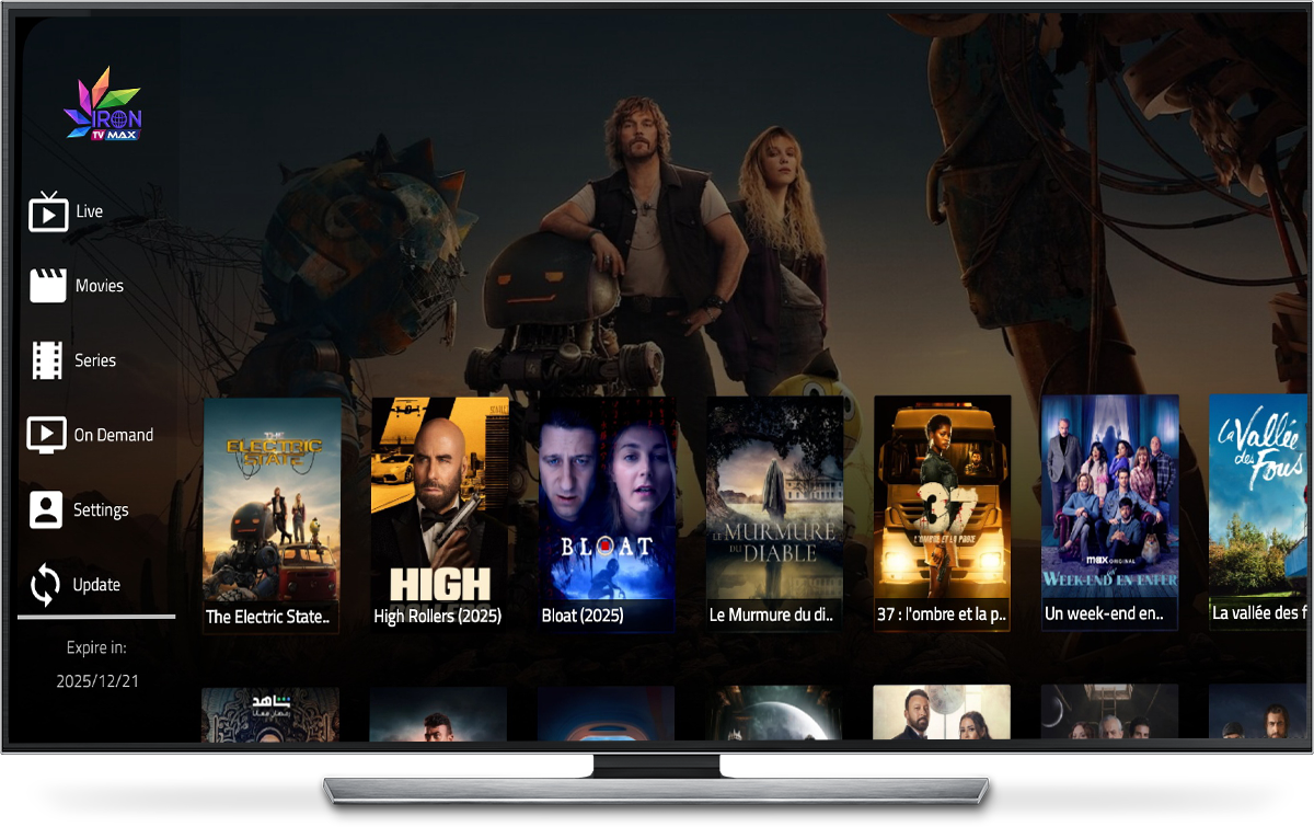 Application Iron TV Pro et Iron TV Max – interface de visionnage IPTV 4K